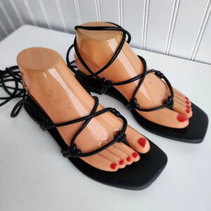 A New Day Women's Melrose Lace Up Strappy Sandals Faux Lether Black Sz 6